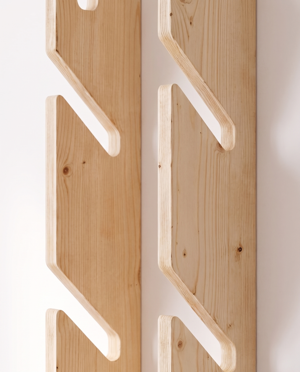 Close-up of the plywood notches on the empty Rack and Ride 5-board rack